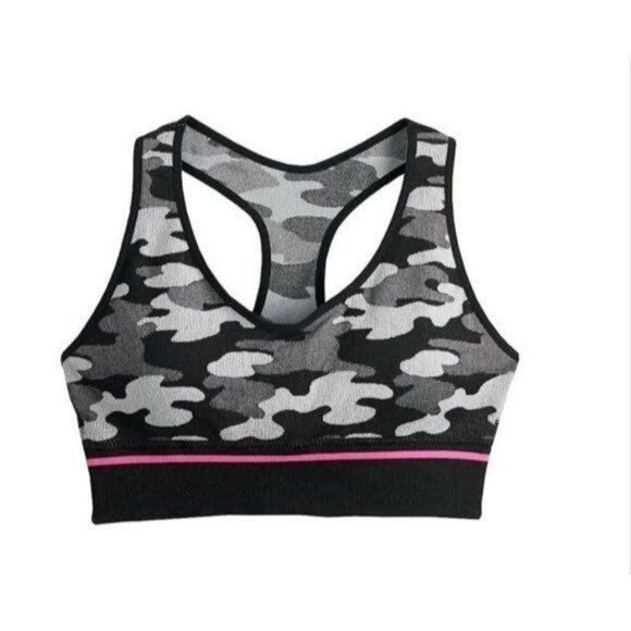 Maidenform Girl Black Camouflage Sports Performance Training Bra Medium - Picture 1 of 4